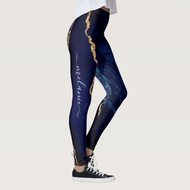 Leggings Brilho Dourado Azul Nome e Letra Personal (Direita)