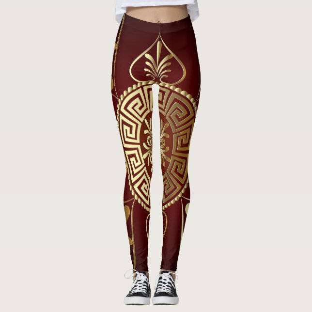 Leggings Burgundy com Padrão Grego (Frente)