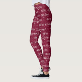 Leggings Burgundy Vermelho Carta de Natal Alegre
