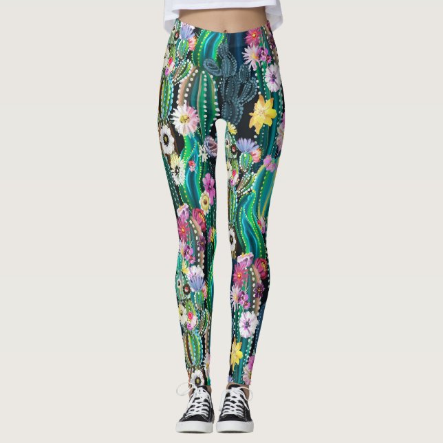 Leggings Cactus Para Mulheres, Cactus Impressos (Frente)