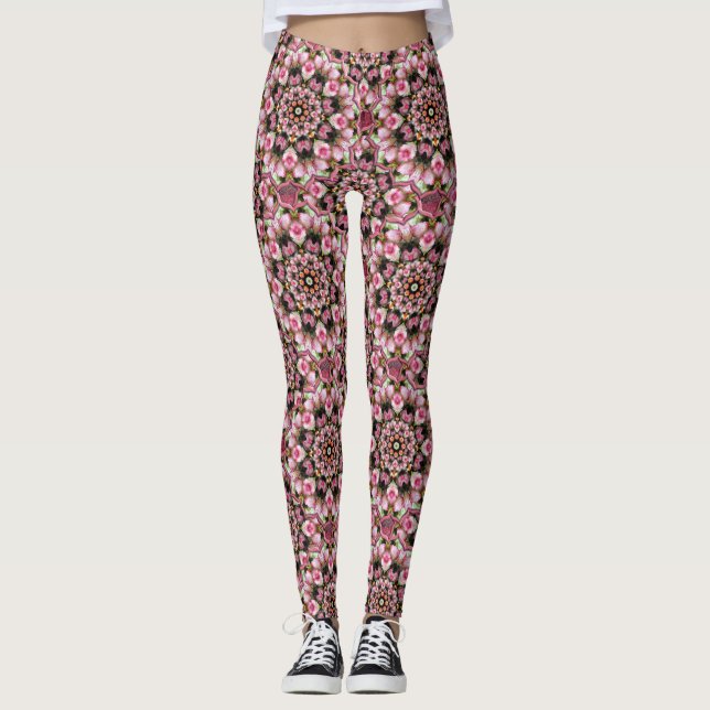 Leggings caleidoscópio de rosas de chá Rosa (Frente)