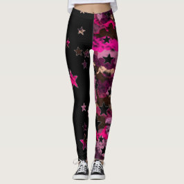 Leggings Camufladas Preto e Rosa Estrela