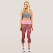 Leggings Capri de Cintura Alta Vermelho Rosa Paisl