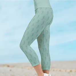 Leggings Capri Verde Mar Monograma Cavalo-Marinho