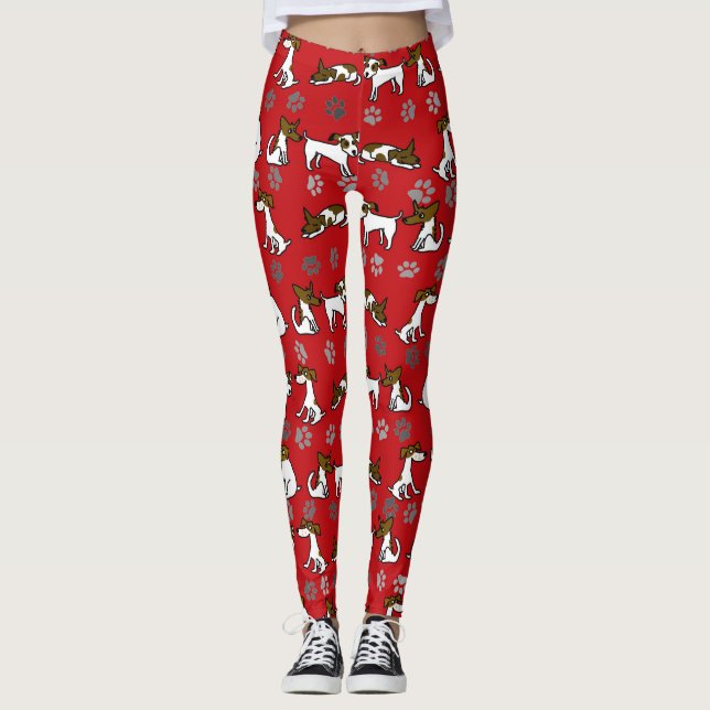 Leggings Cartoon de Jack Russell Vermelho (Frente)