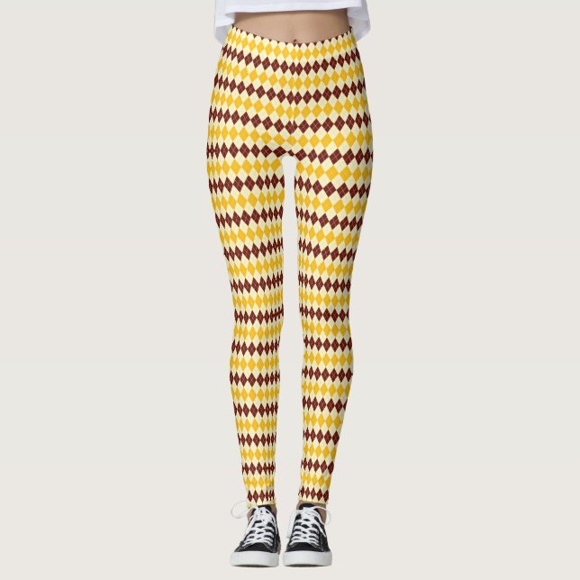 Leggings castanhas e amarelas com padrão de xadrez (Frente)