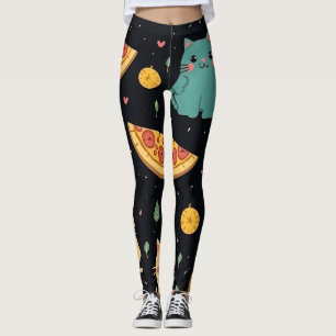 Leggings Cat e Pizza Impressão