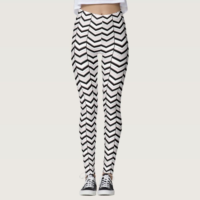 Leggings Chevron Pretas e Brancas (Frente)
