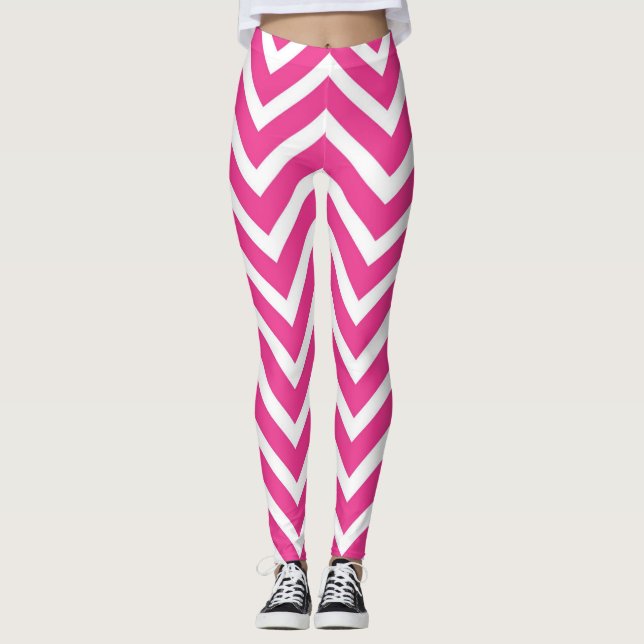 Leggings Chevron Rosa e Branco (Frente)