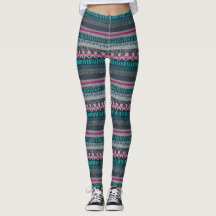 Leggings cinza azuis de Impressão Floral Tribal