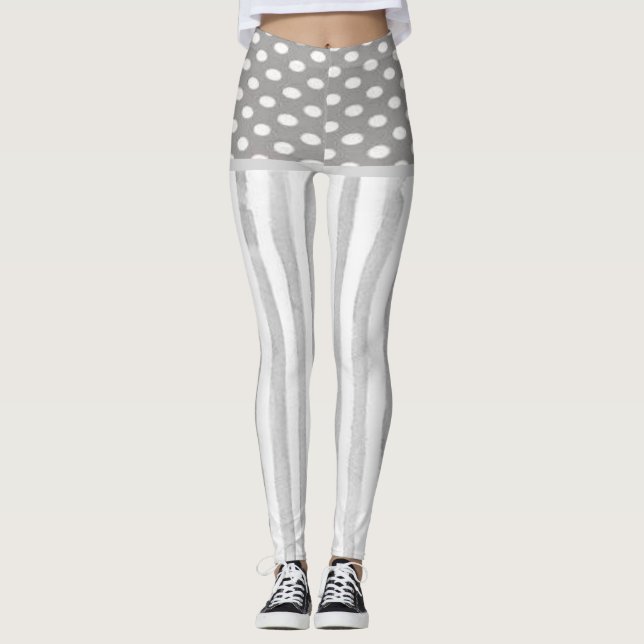 Leggings Círculos Faixa Branca Cinza (Frente)