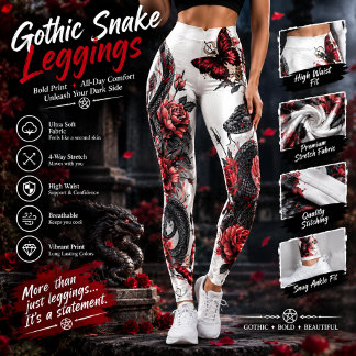 Leggings Cobra Gótico & Rosas Vermelhas – Fantasia