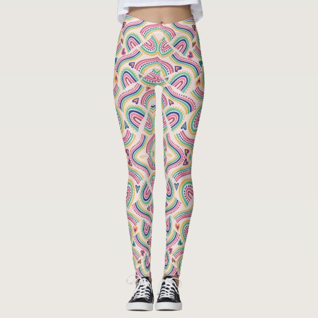 Leggings coloridas com arco-íris abstrato e ousado (Frente)