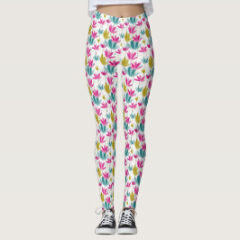 Leggings Coloridas com Impressão de Folhas Pintada