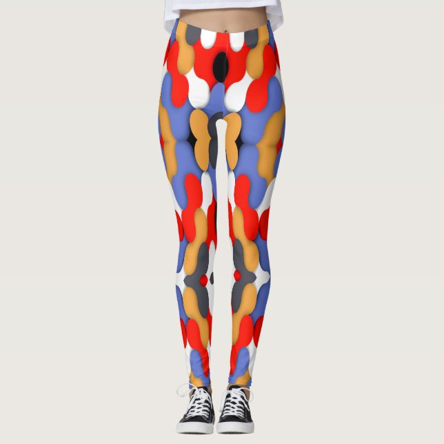 Leggings coloridas com padrão de puzzle abstrato (Frente)
