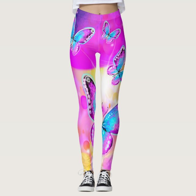 Leggings Coloridas de Borboletas Neon (Frente)