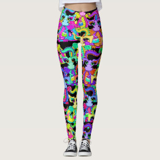 Leggings Coloridas de Dragões de Desenho Animado