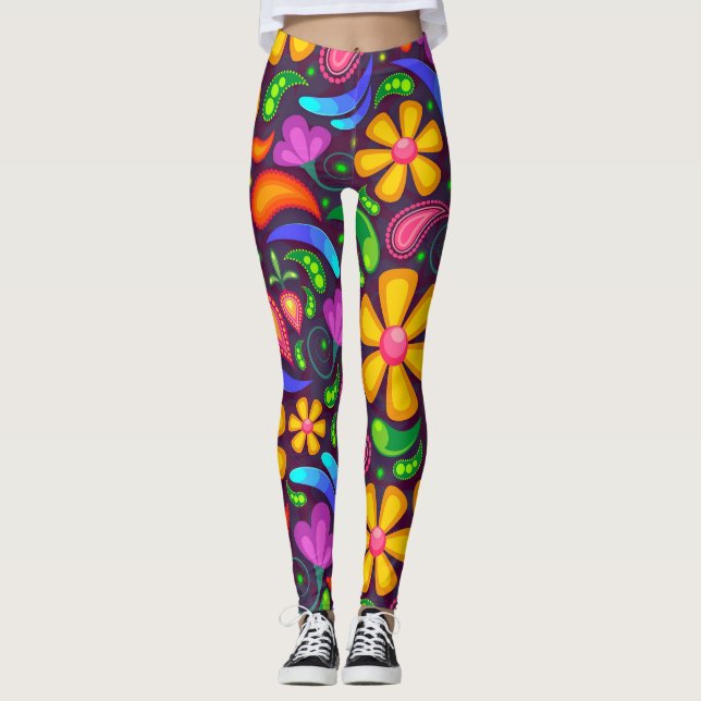 leggings coloridas de flores de primavera (Frente)