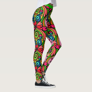 Leggings coloridas de padrão retrô Psicodélico 