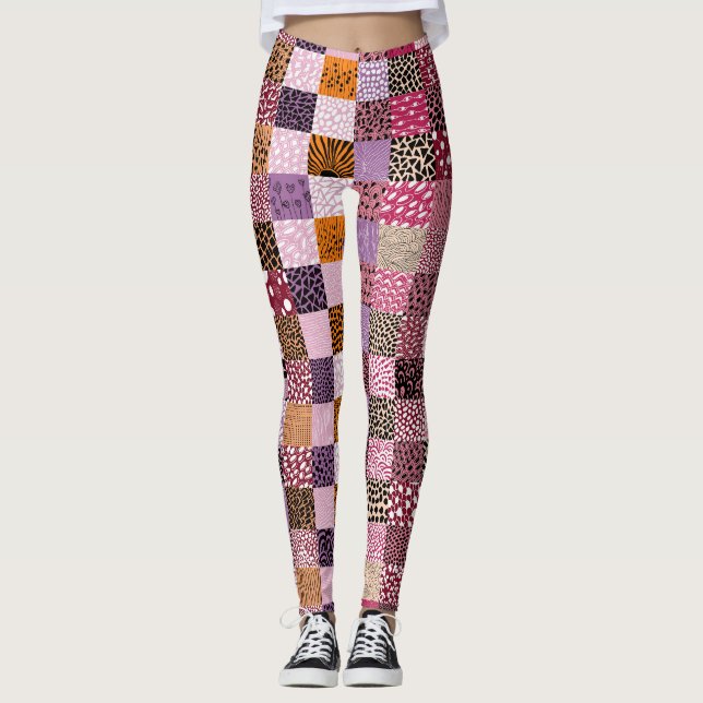 Leggings Coloridas de Patchwork para Mulheres (Frente)