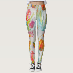 Leggings Coloridas de Tulip Floral de Aquarela