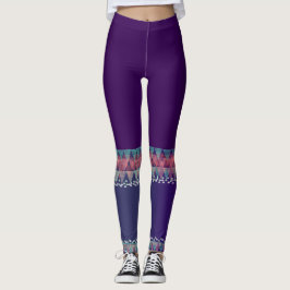 Leggings Colorido Roxo Escuro com Desenho Asteca