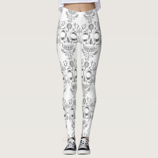 leggings com caveiras bonito na moda (Frente)