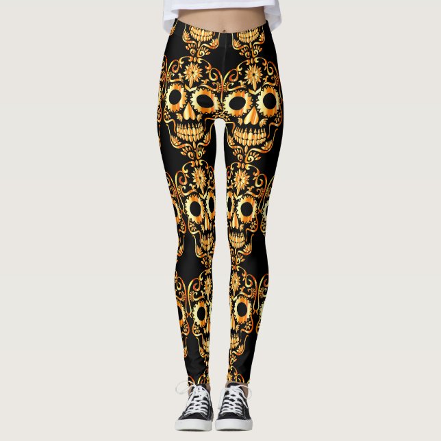 leggings com caveiras bonito na moda (Frente)