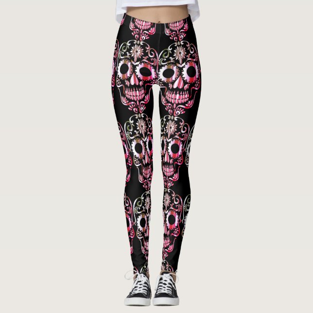 leggings com caveiras bonito na moda (Frente)
