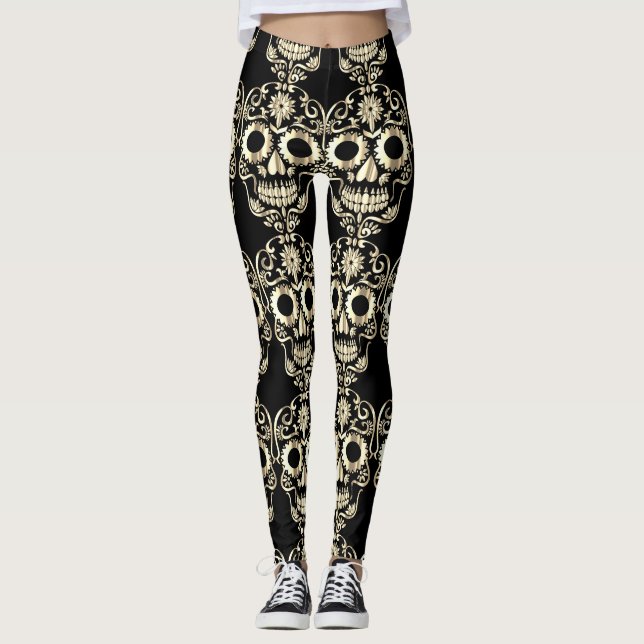 leggings com caveiras bonito na moda (Frente)