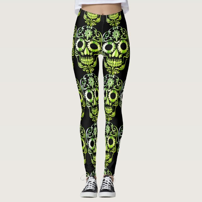 leggings com caveiras bonito na moda (Frente)