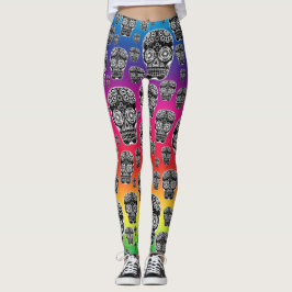 Leggings com caveiras de açúcar arco-íris