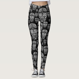 Leggings com caveiras De Açúcar Preto E Branco