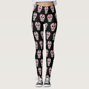 Leggings com caveiras De Açúcar Preto E Vermelho