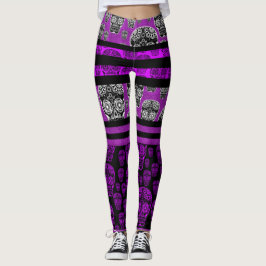 Leggings com caveiras De Açúcar Roxo E Preto