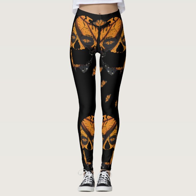 Leggings com caveiras de borboletas - Crânio da bo (Frente)