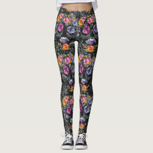 Leggings com caveiras de Flor Pretas - Modas do Cr