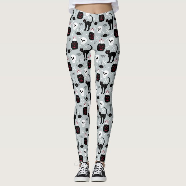 Leggings com caveiras de Gato Negro - Dia das Brux (Frente)