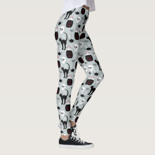 Leggings com caveiras de Gato Preto do Halloween