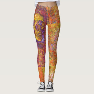 Leggings com caveiras decorativos
