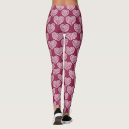 Leggings com corações ornamentais em burgundy