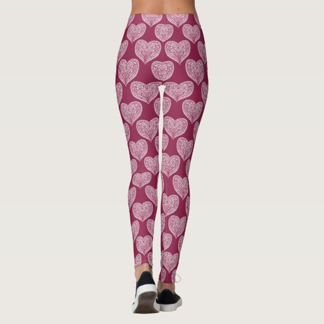 Leggings com corações ornamentais em burgundy (Verso)