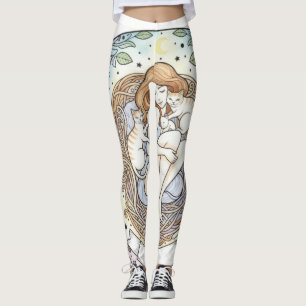 Leggings com Design de Mãe Anjo da Guarda e Gatinh