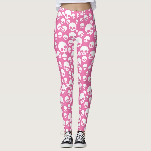 Leggings com Estampa de Caveiras Rosa Fofo (Frente)