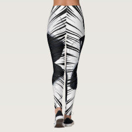 Leggings com Estampa de Folha de Palmeira Preta e