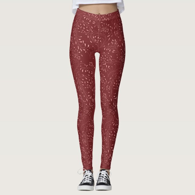 Leggings com Estampa de Folhas e Videira Rosa e Ve (Frente)