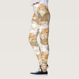 Leggings com Estampa de Gato Laranja