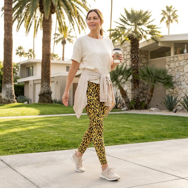 Leggings com Estampa de Guepardo Amarelo (Yellow Cheetah Print Spot Leopard Pattern Leggings)