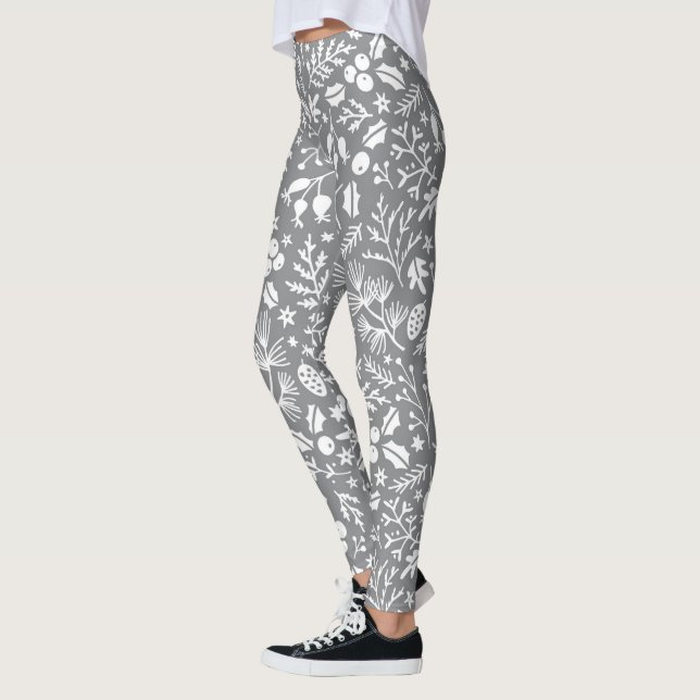 Leggings com estampa de Natal cinza e branco Subju (Esquerda)