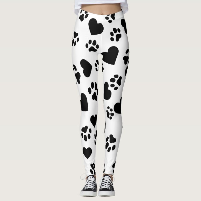 Leggings com Estampa de Pata de Gato Preto e Coraç (Frente)